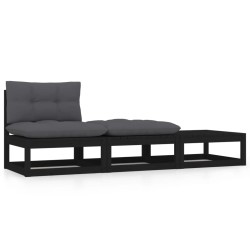 vidaXL Set de muebles de jardín 3 pzas con cojines madera pino negro