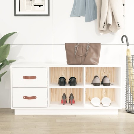 vidaXL Banco zapatero madera maciza de pino blanco 100x34x45 cm