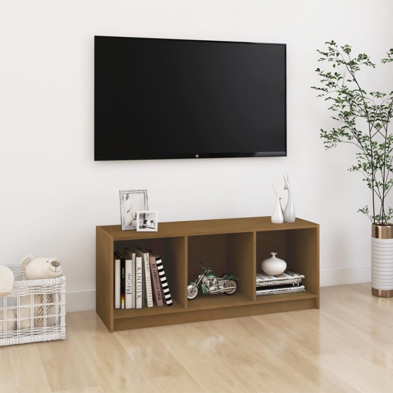 vidaXL Mueble de TV de madera maciza pino marrón miel 104x33x41 cm vidaXL Mueble de TV de madera maciza pino marrón miel 104x33x41 cm