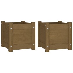 vidaXL Jardineras 2 uds madera maciza de pino marrón 31x31x31 cm 