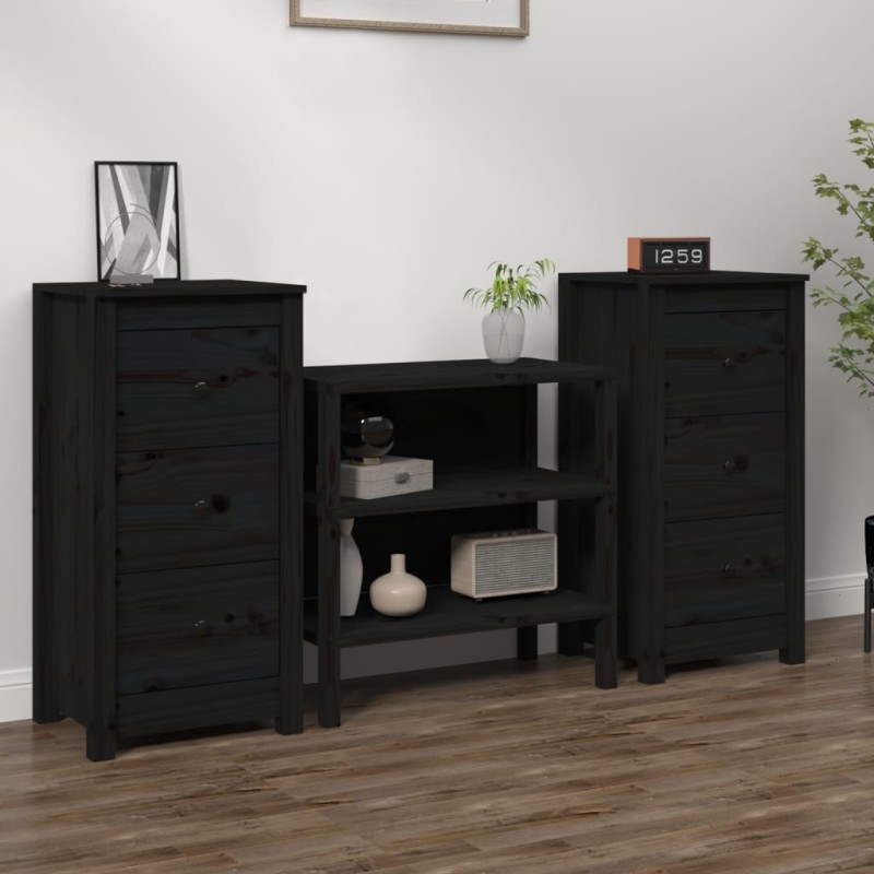 vidaXL Aparadores 2 uds madera maciza de pino negro 40x35x80 cm vidaXL Aparadores 2 uds madera maciza de pino negro 40x35x80 cm