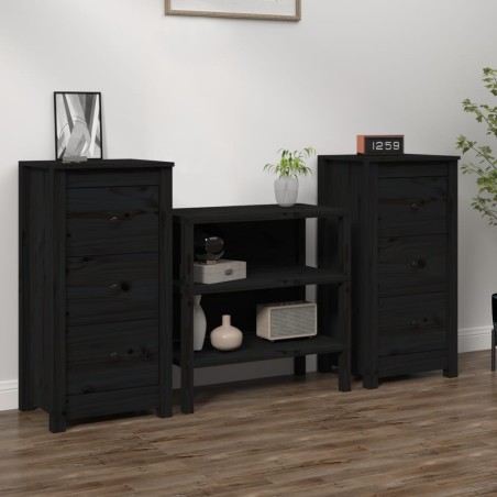 vidaXL Aparadores 2 uds madera maciza de pino negro 40x35x80 cm