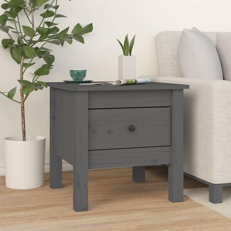 vidaXL Mesa auxiliar de madera maciza de pino gris 40x40x39 cm vidaXL Mesa auxiliar de madera maciza de pino gris 40x40x39 cm