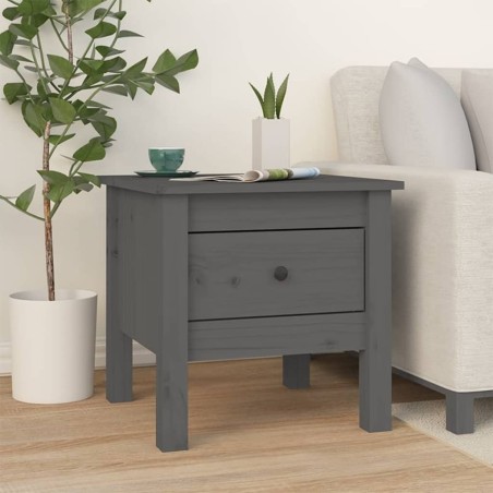 vidaXL Mesa auxiliar de madera maciza de pino gris 40x40x39 cm
