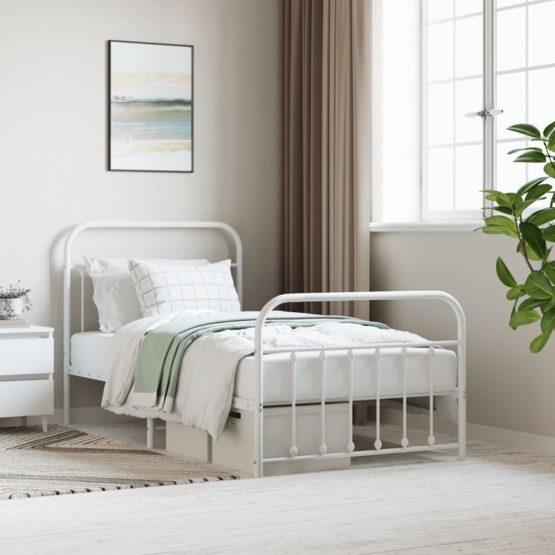 vidaXL Estructura cama metal cabecero y pie de cama blanca 100x190 cm