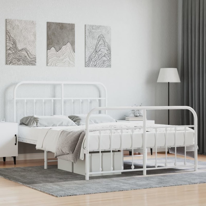 vidaXL Estructura cama metal con cabecero y estribo blanco 150x200 cm vidaXL Estructura cama metal con cabecero y estribo blanco 150x200 cm