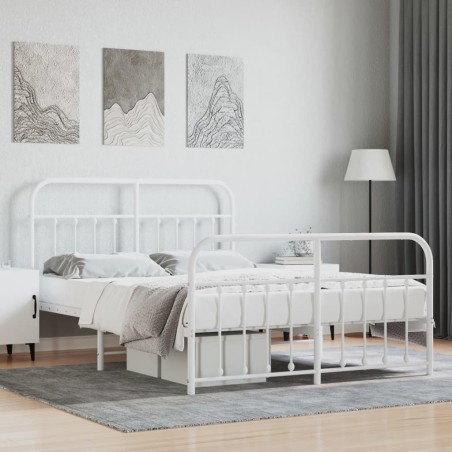 vidaXL Estructura cama metal con cabecero y estribo blanco 150x200 cm