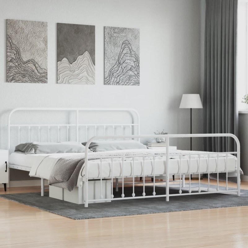 vidaXL Estructura cama metal con cabecero y pie cama blanco 193x203 cm