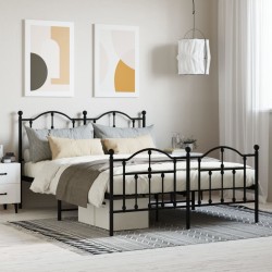 vidaXL Estructura de cama cabecero y pie de cama metal negro 135x190cm