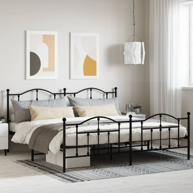vidaXL Estructura de cama cabecero y pie de cama metal negro 193x203cm vidaXL Estructura de cama cabecero y pie de cama metal negro 193x203cm