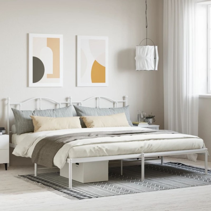 vidaXL Estructura de cama de metal con cabecero blanco 193x203 cm vidaXL Estructura de cama de metal con cabecero blanco 193x203 cm