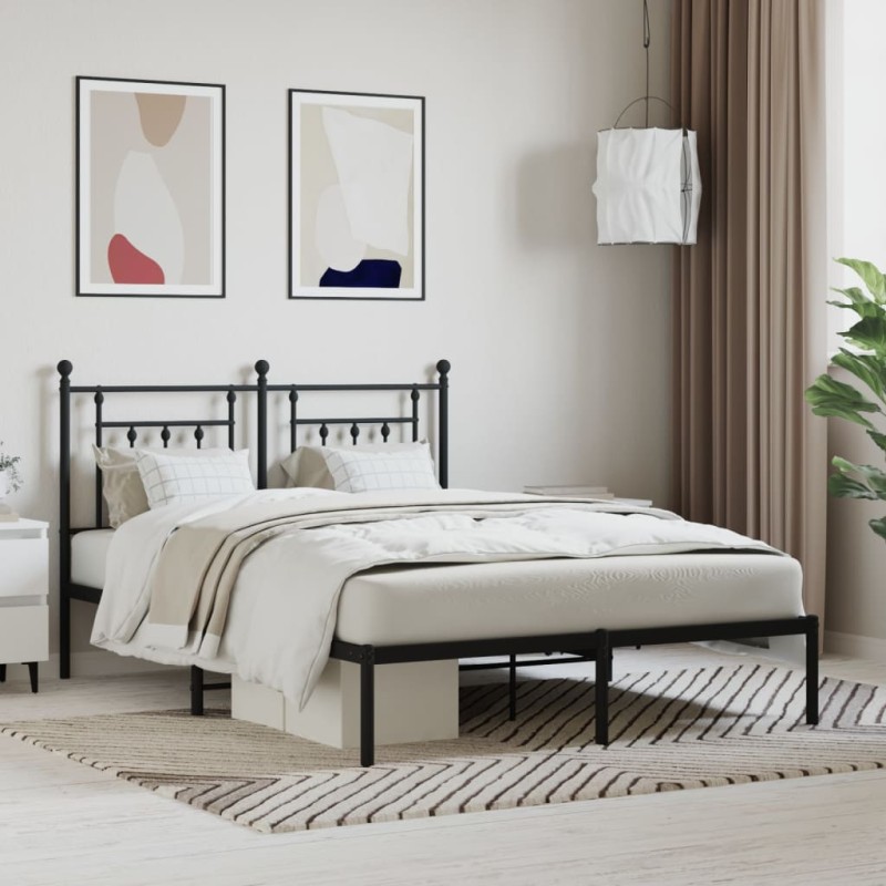 vidaXL Estructura de cama con cabecero metal negro 150x200 cm
