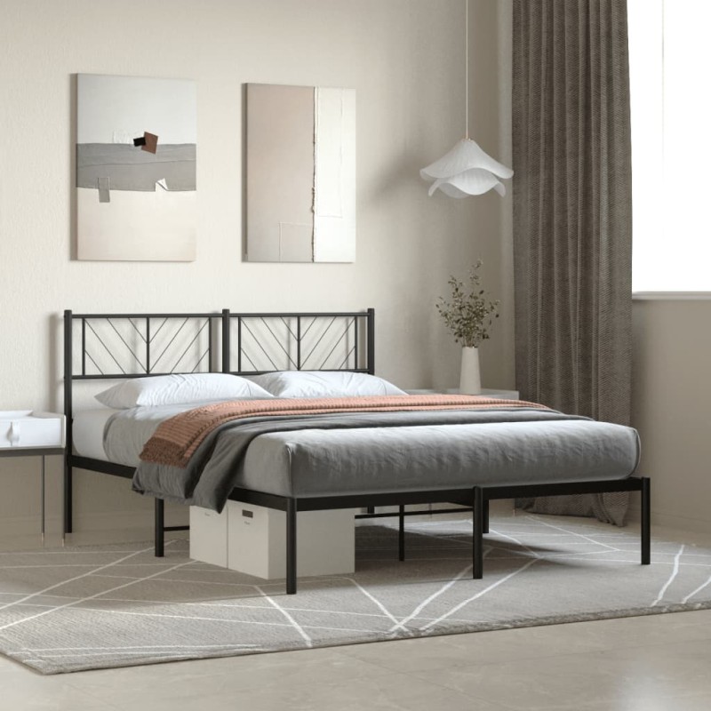 vidaXL Estructura de cama con cabecero metal negro 150x200 cm vidaXL Estructura de cama con cabecero metal negro 150x200 cm