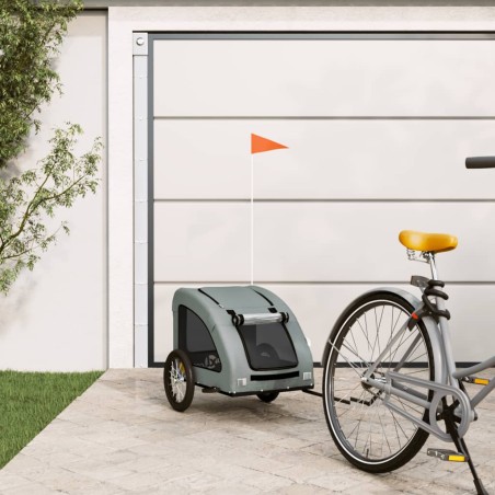 vidaXL Remolque de bicicleta mascotas hierro tela Oxford gris