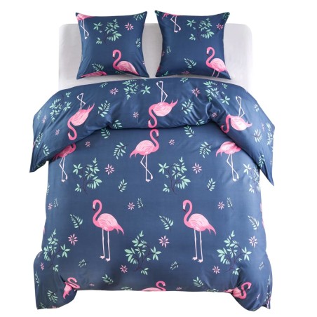 vidaXL Set funda de edredón flamenco azul marino/rosa 200x200/80x80 cm