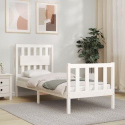 vidaXL Estructura de cama individual con cabecero madera maciza blanco