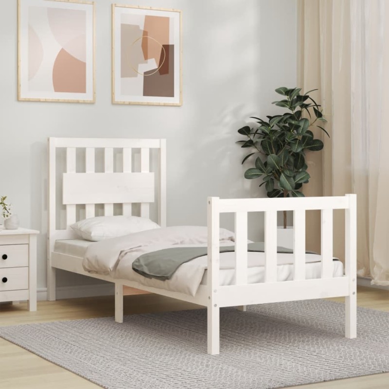 vidaXL Estructura de cama individual con cabecero madera maciza blanco vidaXL Estructura de cama individual con cabecero madera maciza blanco