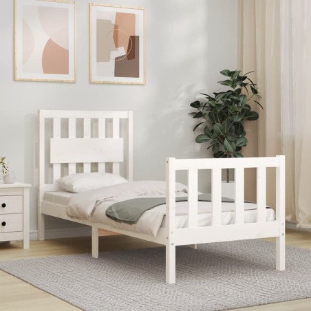vidaXL Estructura de cama individual con cabecero madera maciza blanco