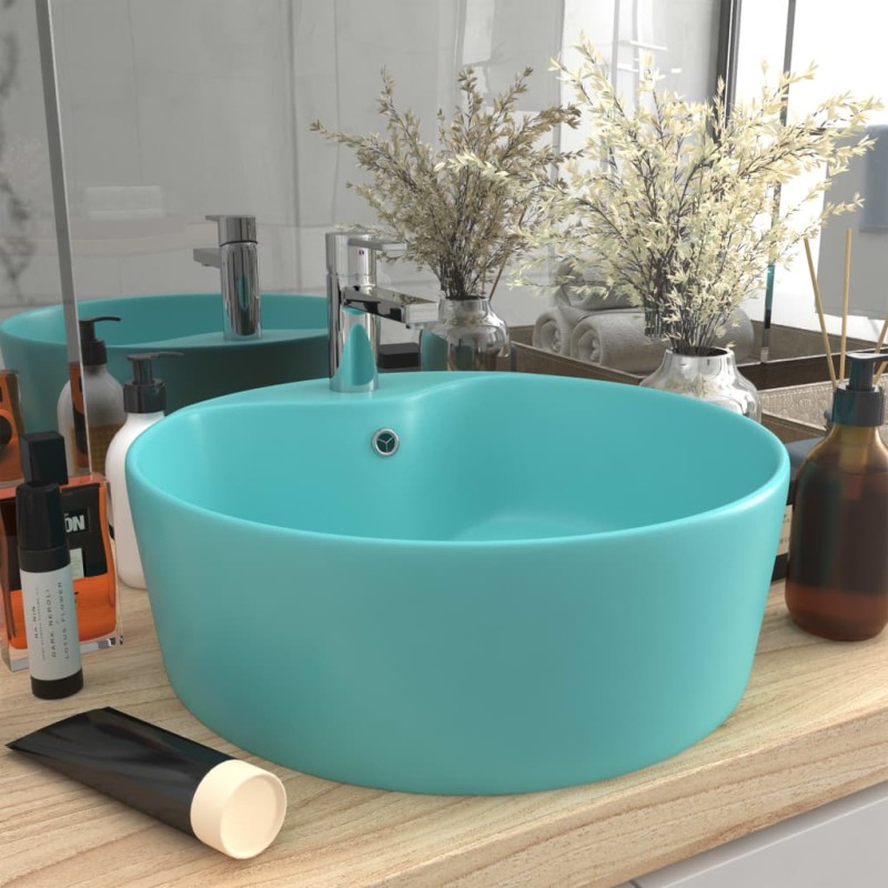vidaXL Lavabo lujo con rebosadero cerámica verde claro mate 36x13 cm vidaXL Lavabo lujo con rebosadero cerámica verde claro mate 36x13 cm