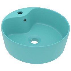 vidaXL Lavabo lujo con rebosadero cerámica verde claro mate 36x13 cm