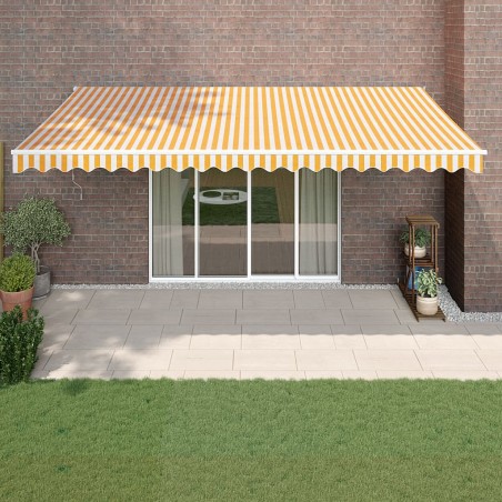 vidaXL Toldo retráctil aluminio y tela amarillo y blanco 5x3 m