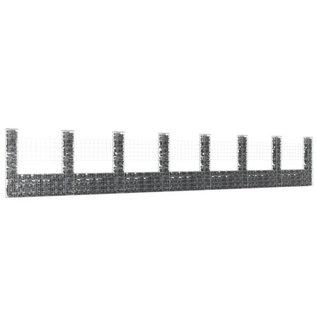 vidaXL Cesta de gaviones forma de U 8 postes de hierro 860x20x150 cm