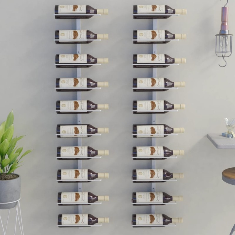 vidaXL Botellero de pared para 10 botellas 2 unidades metal blanco vidaXL Botellero de pared para 10 botellas 2 unidades metal blanco