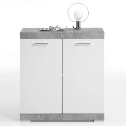 FMD Cómoda con 2 puertas color hormigón y blanco 80x34,9x89,9 cm 