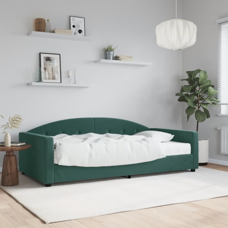 vidaXL Sofá cama con colchón terciopelo verde oscuro 100x200 cm vidaXL Sofá cama con colchón terciopelo verde oscuro 100x200 cm