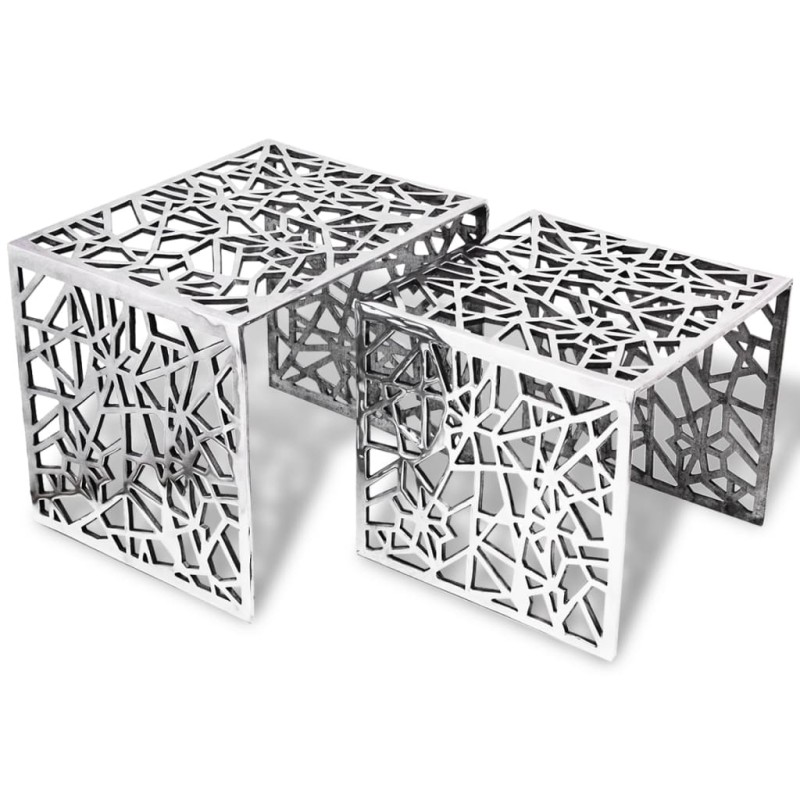 vidaXL Mesa auxiliar cuadrada aluminio plateada 2 unidades vidaXL Mesa auxiliar cuadrada aluminio plateada 2 unidades