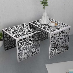 vidaXL Mesa auxiliar cuadrada aluminio plateada 2 unidades