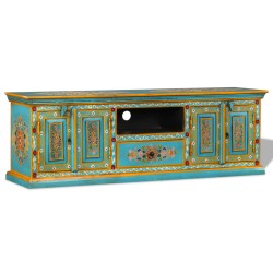 vidaXL Mueble para la TV de madera de mango azul maciza pintada a mano 