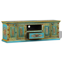 vidaXL Mueble para la TV de madera de mango azul maciza pintada a mano 