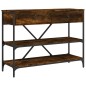 vidaXL Mesa consola cajones estantes madera ingeniería roble ahumado vidaXL Mesa consola cajones estantes madera ingeniería roble ahumado