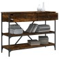 vidaXL Mesa consola cajones estantes madera ingeniería roble ahumado vidaXL Mesa consola cajones estantes madera ingeniería roble ahumado