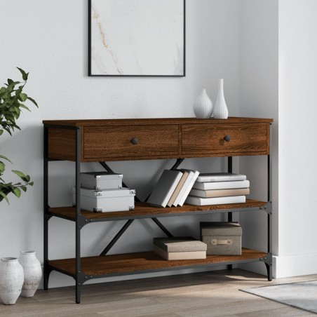 vidaXL Mesa consola cajones estantes madera de ingeniería roble marrón