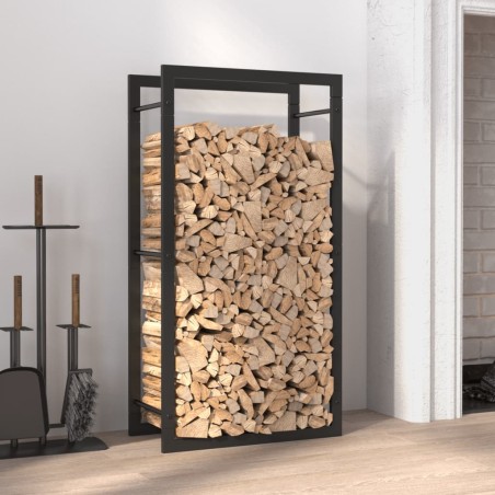 vidaXL Leñero de acero negro mate 50x28x94 cm