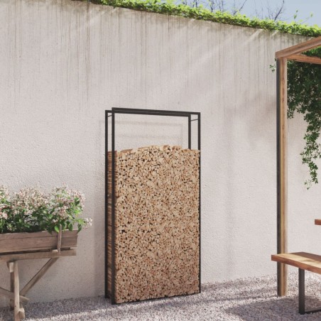 vidaXL Leñero de acero negro mate 110x28x214 cm