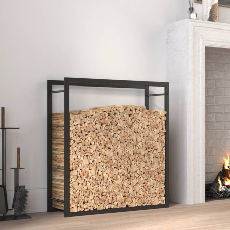 vidaXL Leñero de acero negro mate 80x28x86 cm