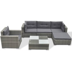 vidaXL Set de sofás de jardín 6 piezas y cojines ratán sintético gris