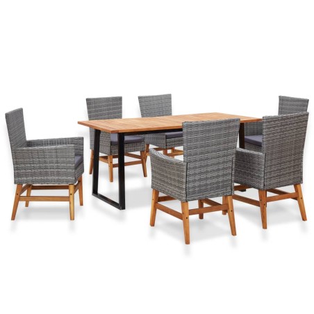 vidaXL Set comedor jardín 7 pzas ratán sintético y madera acacia gris