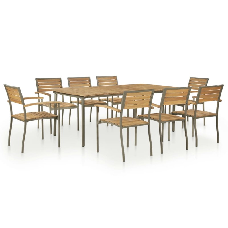 vidaXL Set de comedor de jardín 9 pzas madera maciza de acacia y acero vidaXL Set de comedor de jardín 9 pzas madera maciza de acacia y acero