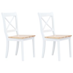 vidaXL Sillas comedor 2 uds madera maciza caucho blanco y madera claro