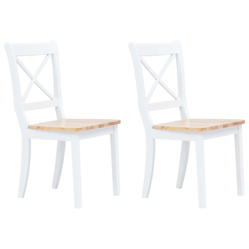 vidaXL Sillas comedor 2 uds madera maciza caucho blanco y madera claro vidaXL Sillas comedor 2 uds madera maciza caucho blanco y madera claro