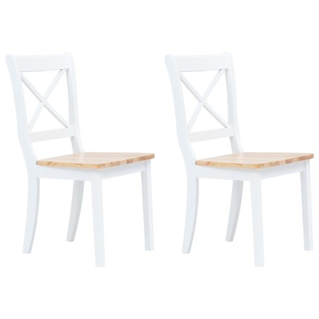 vidaXL Sillas comedor 2 uds madera maciza caucho blanco y madera claro