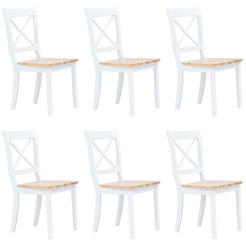 vidaXL Sillas de comedor 6 uds madera maciza de caucho blanco y madera vidaXL Sillas de comedor 6 uds madera maciza de caucho blanco y madera