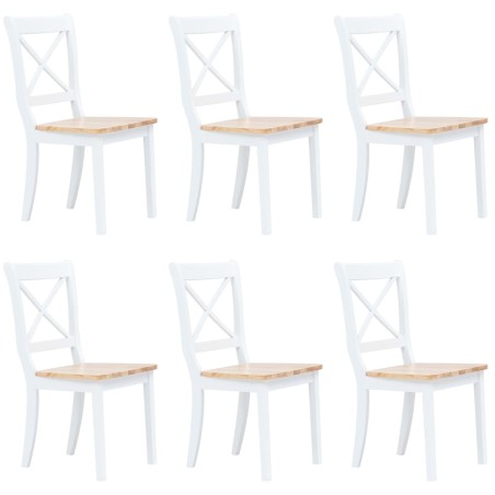 vidaXL Sillas de comedor 6 uds madera maciza de caucho blanco y madera