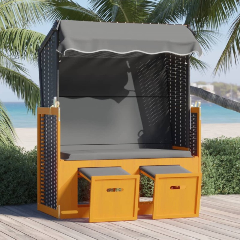 vidaXL Silla Strandkorb dosel ratán sintético madera negro antracita vidaXL Silla Strandkorb dosel ratán sintético madera negro antracita
