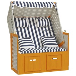 vidaXL Silla Strandkorb con cojines ratán sintético madera blanco azul