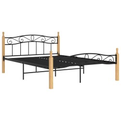 vidaXL Estructura de cama madera maciza roble metal negro 160x200 cm